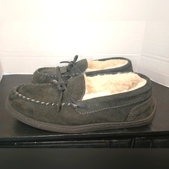 My Slippers Faux Fur Lined Leather Moccasin Mens 9 Gray Driving Loafer Comfy main image 2